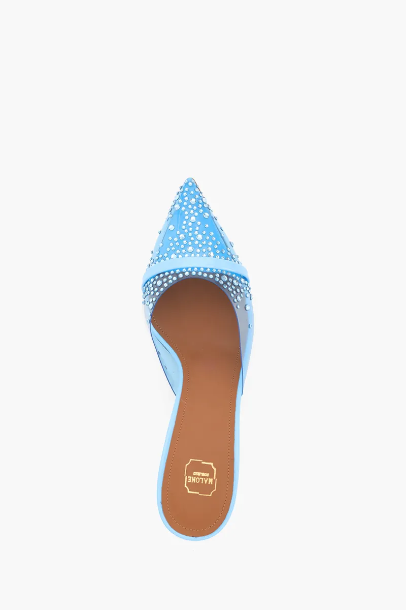 MALONE SOULIERS Joella Crystal Embellished Heeled Mules 70mm in Cyan/Cyan 3
