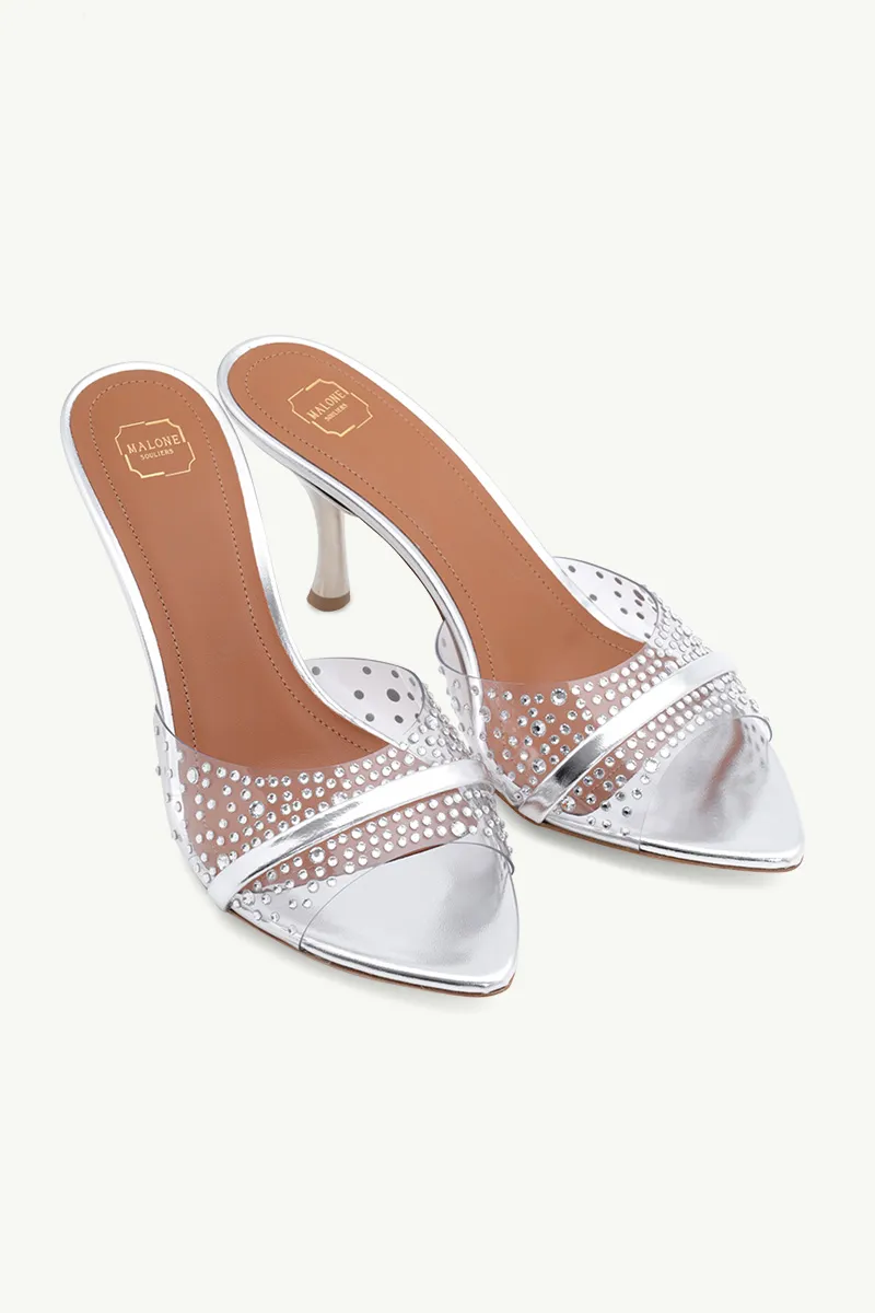 MALONE SOULIERS Julia PVC Heeled Sandals 70mm in Clear/Silver 1