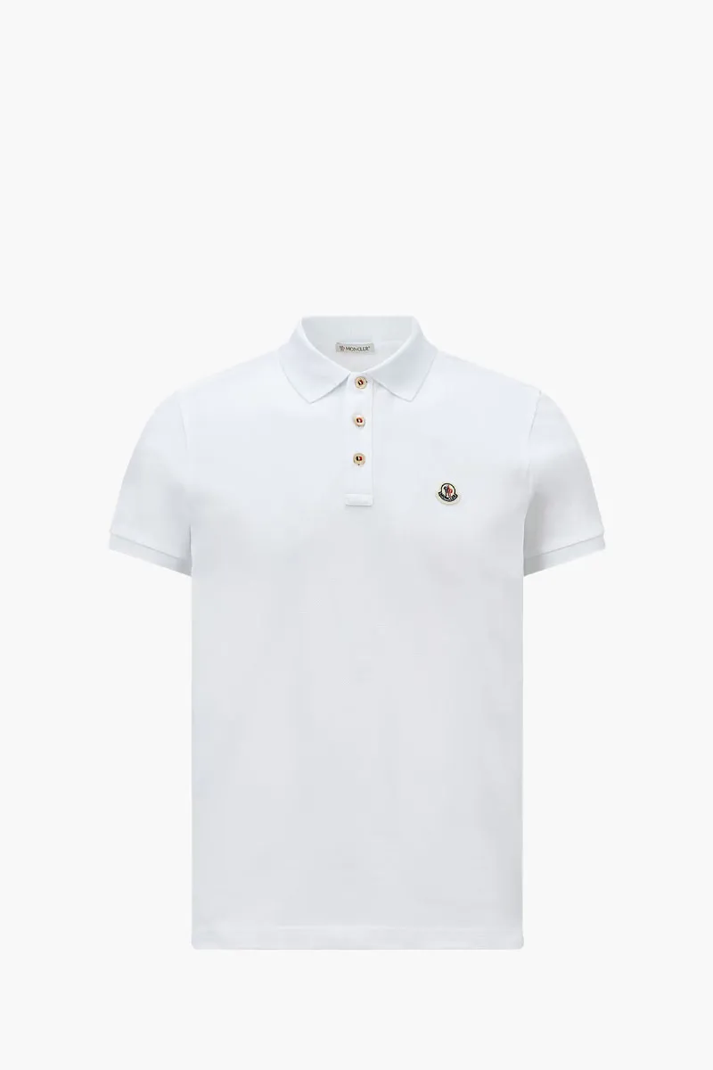 MONCLER Men Logo Patch Polo Shirt in White Cotton Piquet 0