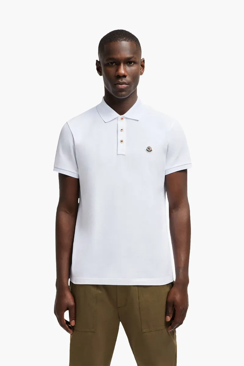 MONCLER Men Logo Patch Polo Shirt in White Cotton Piquet 1