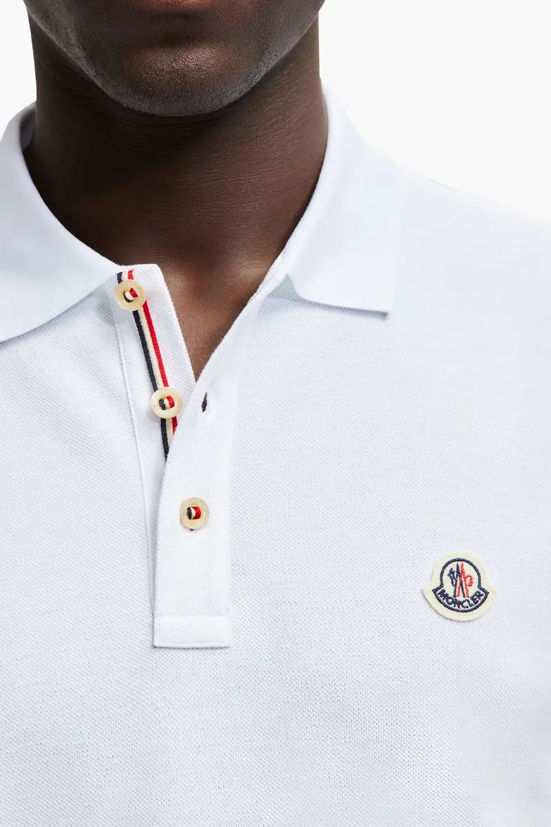 MONCLER Men Logo Patch Polo Shirt in White Cotton Piquet 3