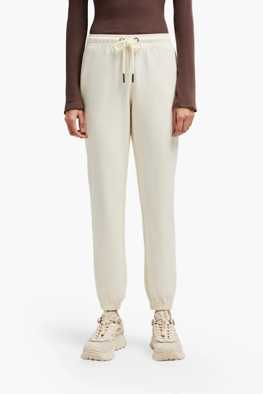 MONCLER Women Logo Patch Track Pants in White Cotton 1