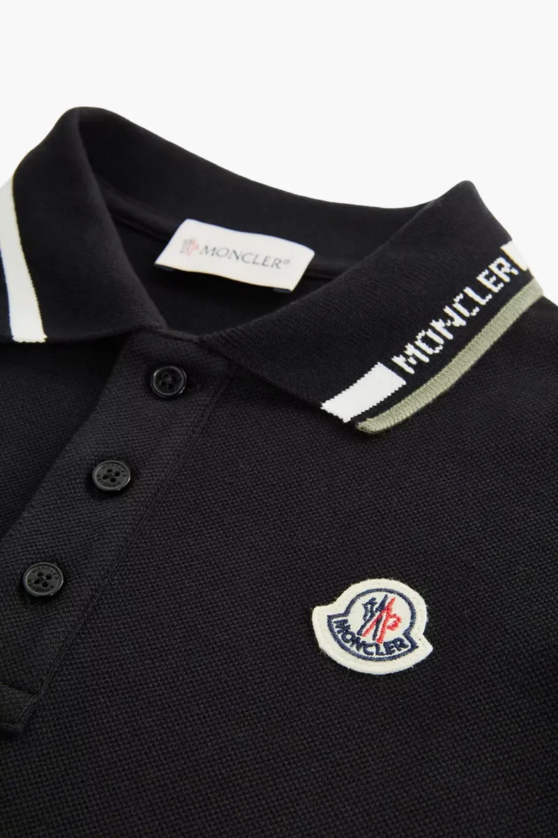 MONCLER Enfant Kid Tricolour-Trimmed Logo Polo Shirt in Black Cotton Piquet 3
