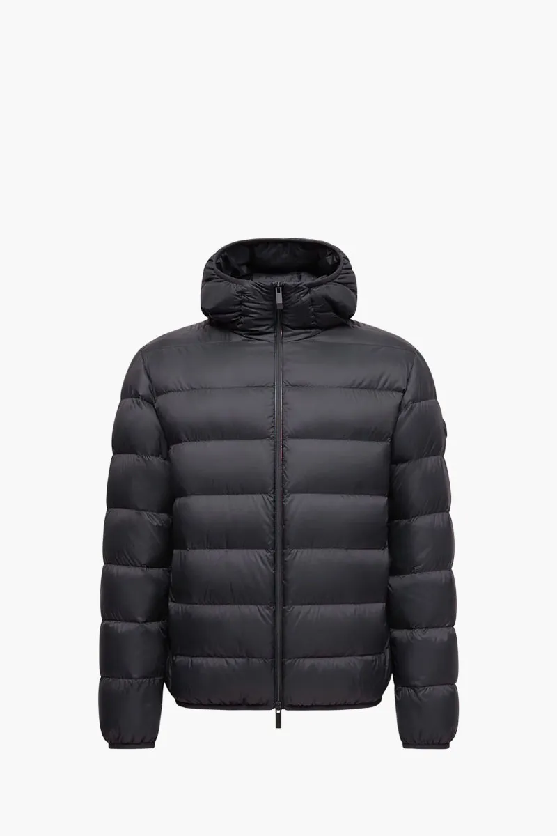 MONCLER Men Erdon Short Down Jacket in Black Nylon with Hoodie 0