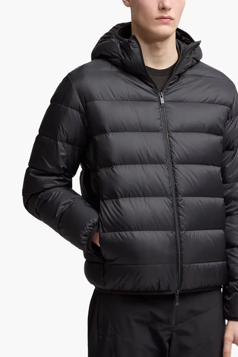 MONCLER Men Erdon Short Down Jacket in Black Nylon with Hoodie 3