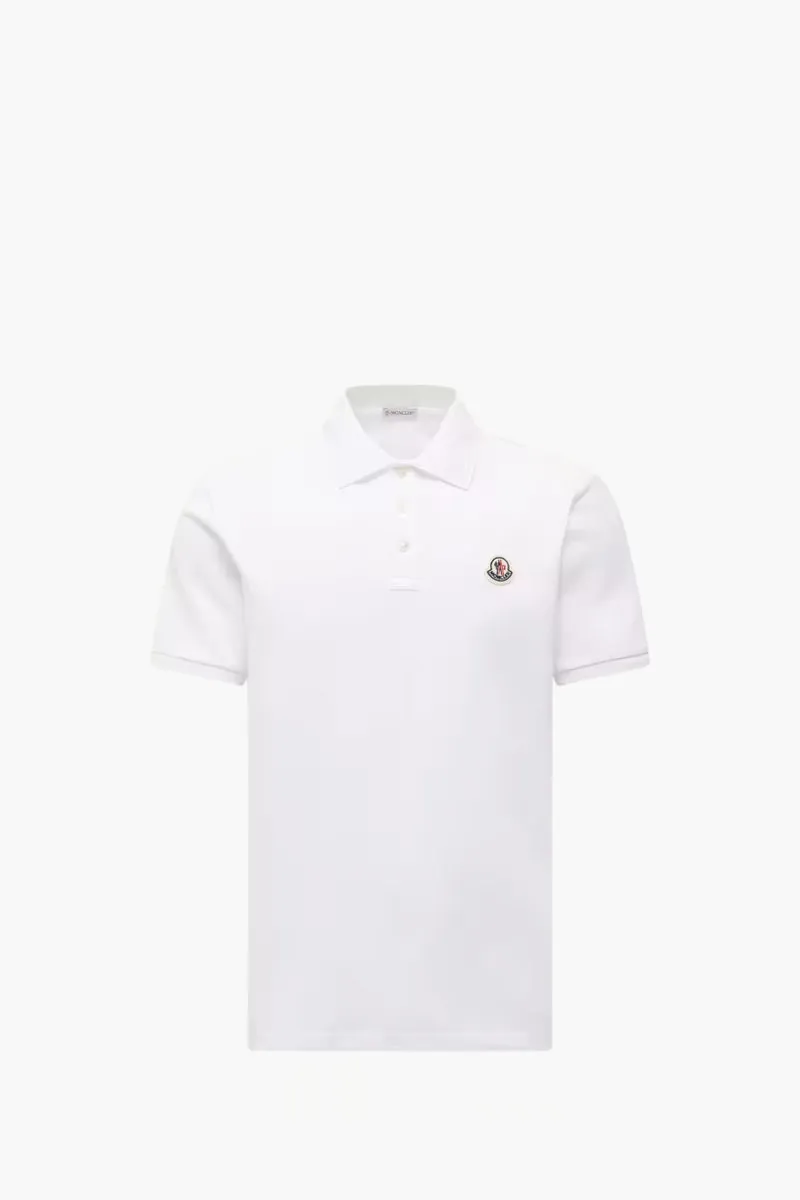 MONCLER Men Logo Patch Polo Shirt in White Cotton Piquet 0
