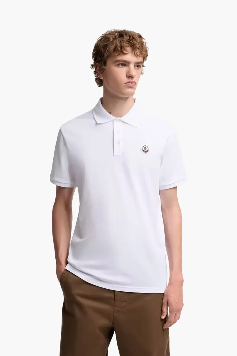 MONCLER Men Logo Patch Polo Shirt in White Cotton Piquet 1