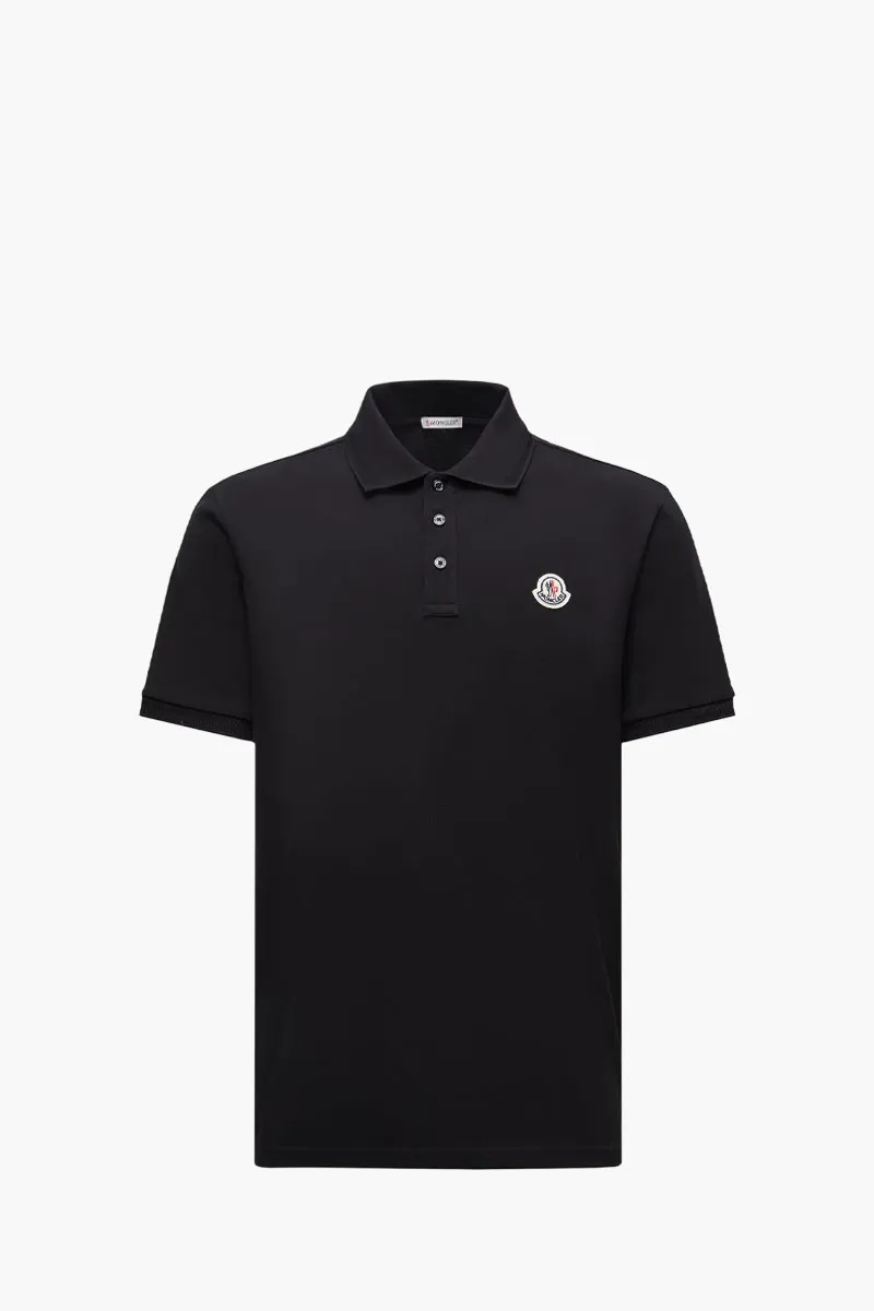 MONCLER Men Logo Patch Polo Shirt in Black Cotton Piquet 0