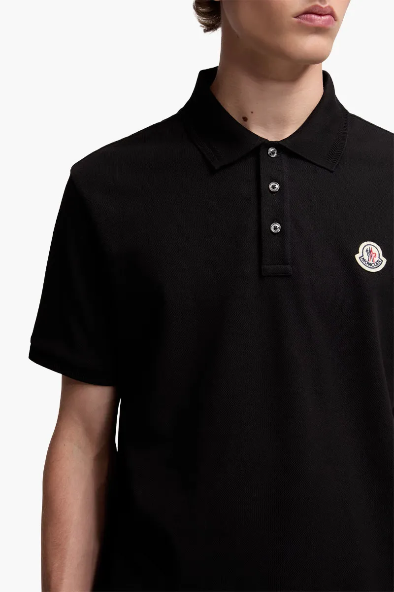 MONCLER Men Logo Patch Polo Shirt in Black Cotton Piquet 3