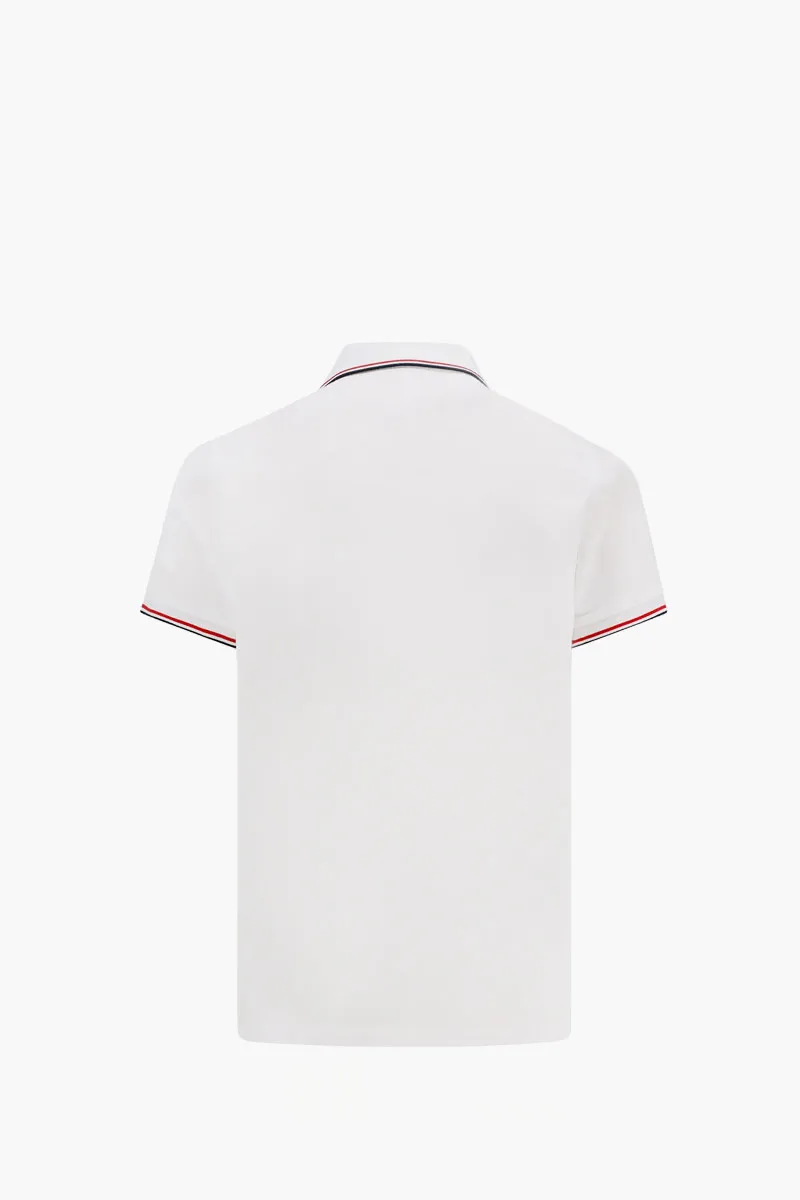 MONCLER Men Tricolor-Trimmed Polo Shirt in White Cotton Piquet 1