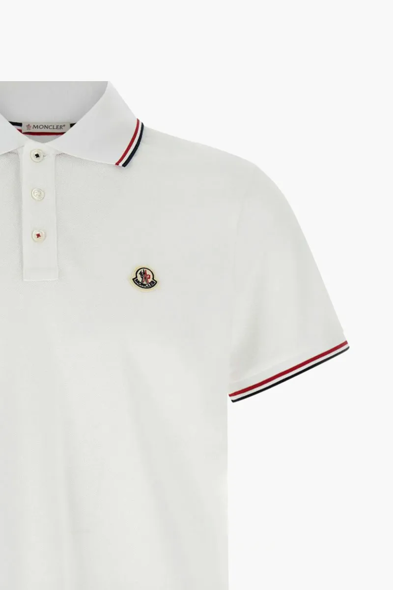 MONCLER Men Tricolor-Trimmed Polo Shirt in White Cotton Piquet 2