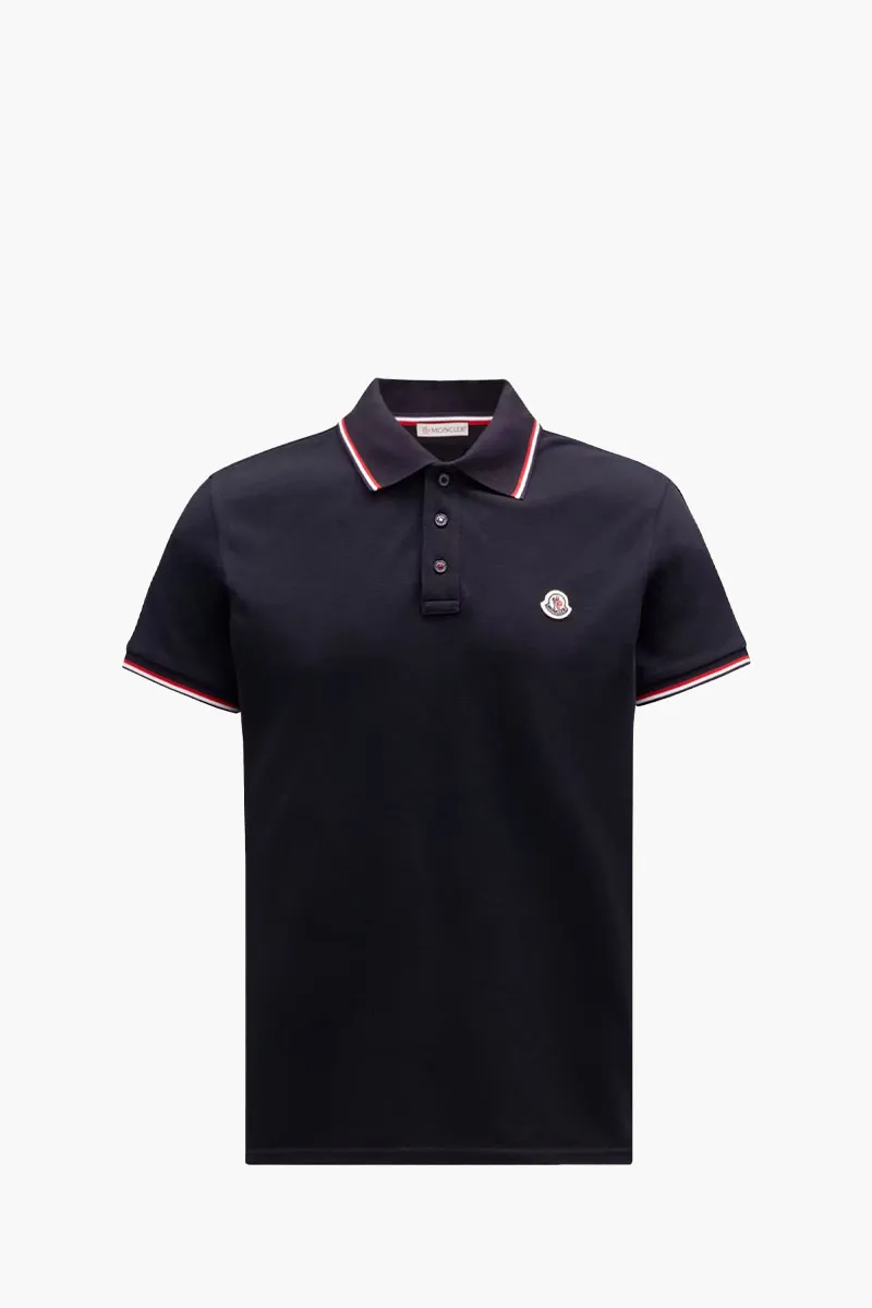 MONCLER Men Tricolor-Trimmed Polo Shirt in Dark Blue  Cotton Piquet 0