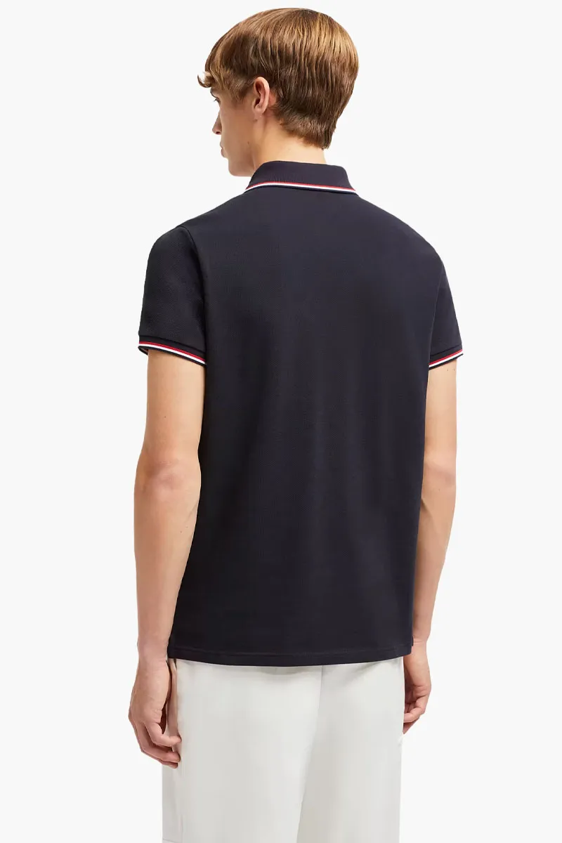 MONCLER Men Tricolor-Trimmed Polo Shirt in Dark Blue  Cotton Piquet 2