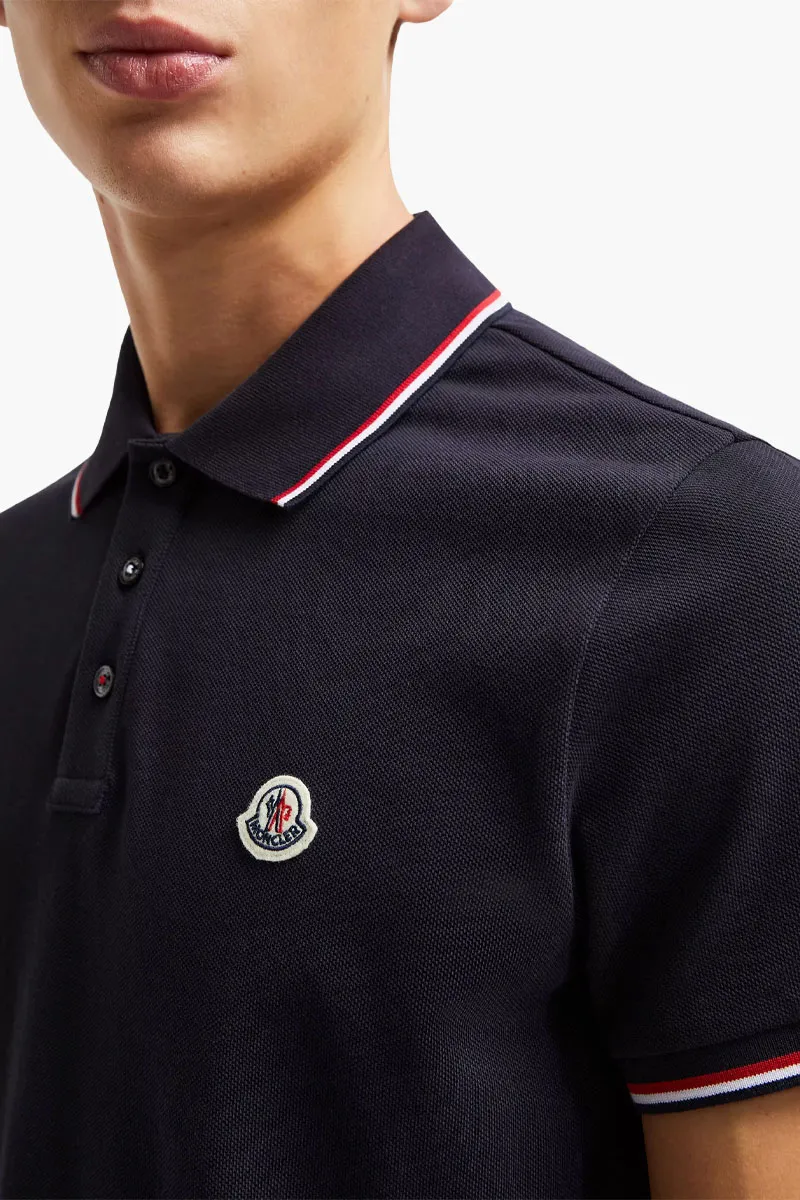 MONCLER Men Tricolor-Trimmed Polo Shirt in Dark Blue  Cotton Piquet 3