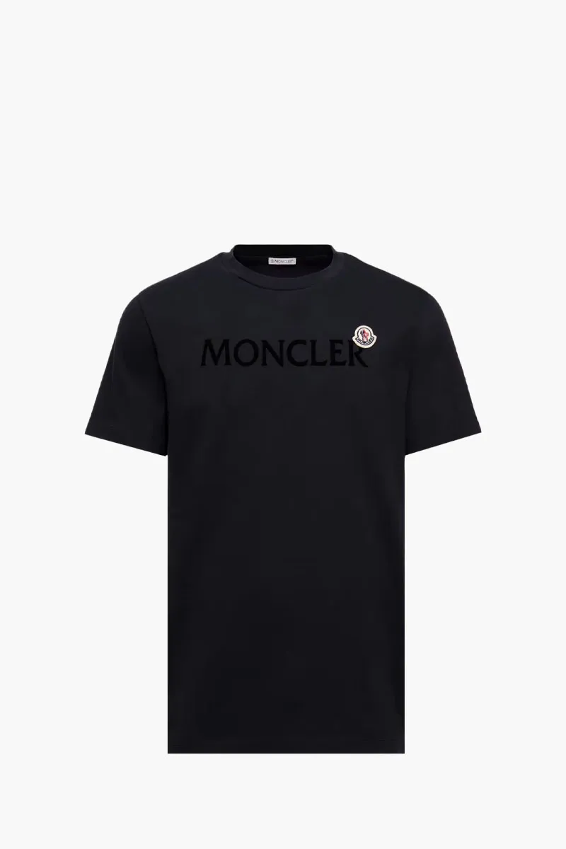 MONCLER Men Flocked Logo T-Shirt in Night Blue Cotton 0