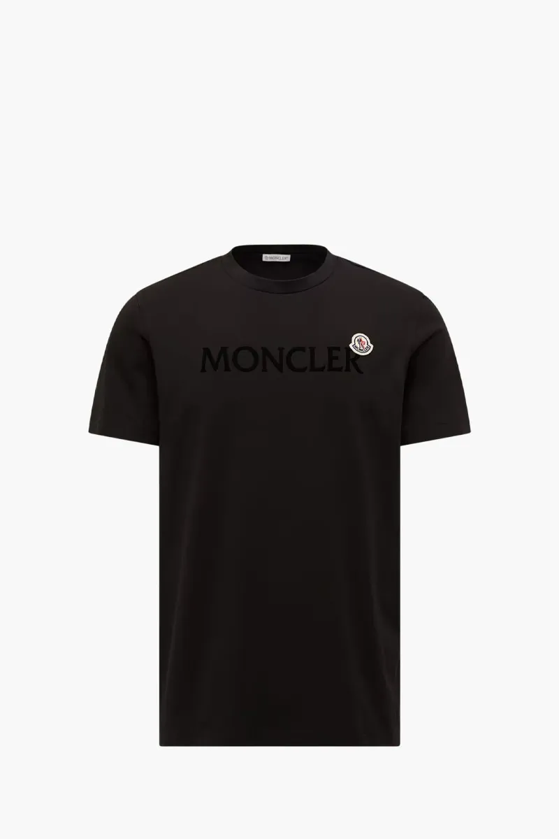 MONCLER Men Flocked Logo T-Shirt in Black Cotton 0