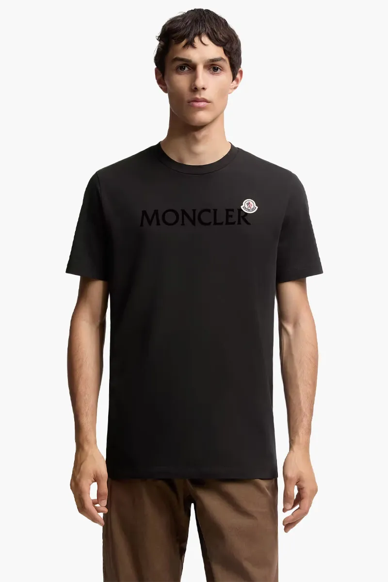 MONCLER Men Flocked Logo T-Shirt in Black Cotton 1