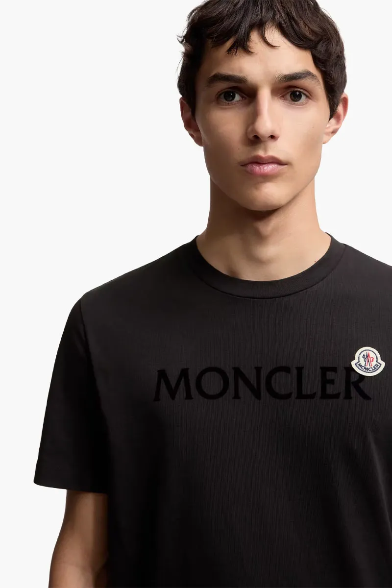 MONCLER Men Flocked Logo T-Shirt in Black Cotton 3