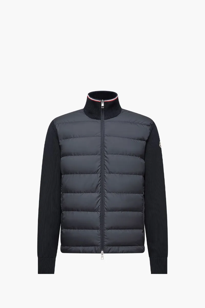 MONCLER Men Padded Zip-Up Cardigan in Blue Cotton and Nylon 0