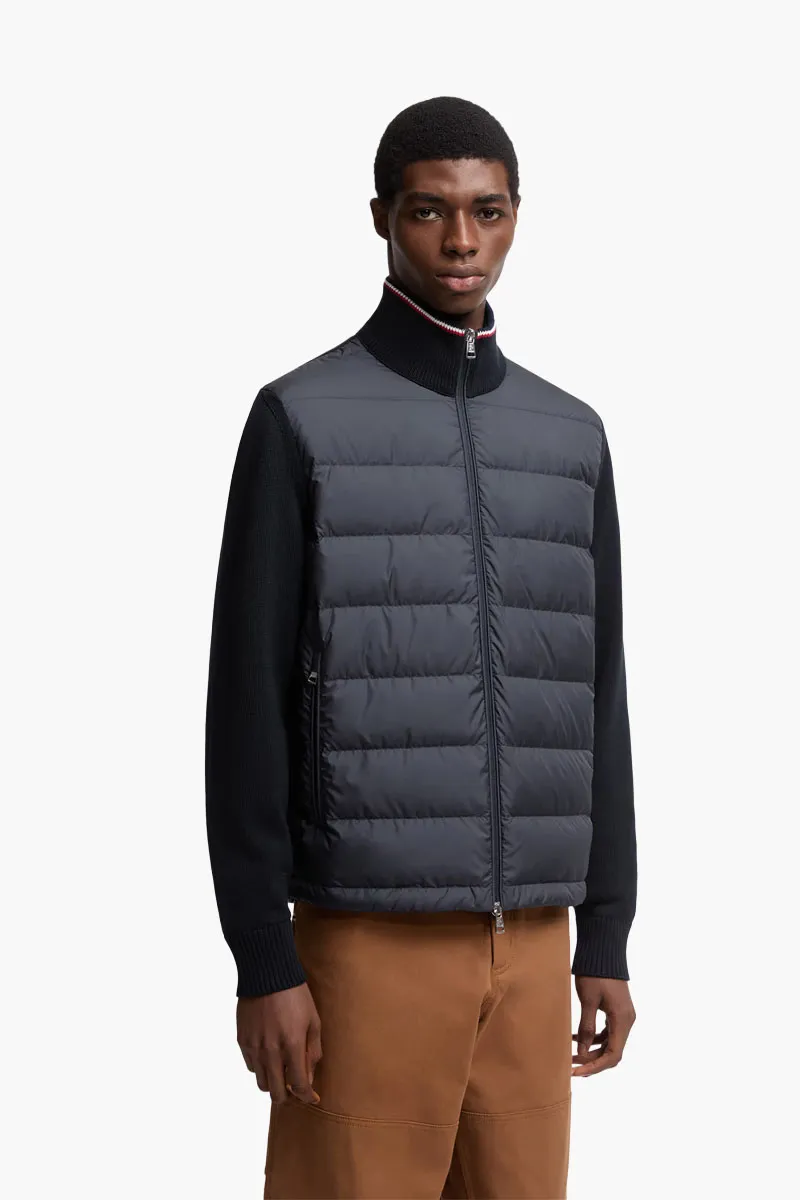 MONCLER Men Padded Zip-Up Cardigan in Blue Cotton and Nylon 1