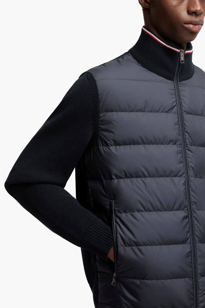 MONCLER Men Padded Zip-Up Cardigan in Blue Cotton and Nylon 3