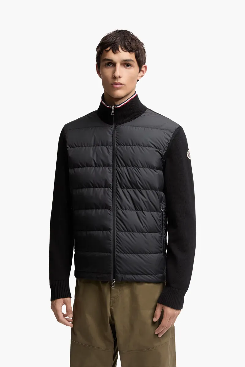 MONCLER Men Padded Zip-Up Cardigan in Black Cotton and Nylon 1