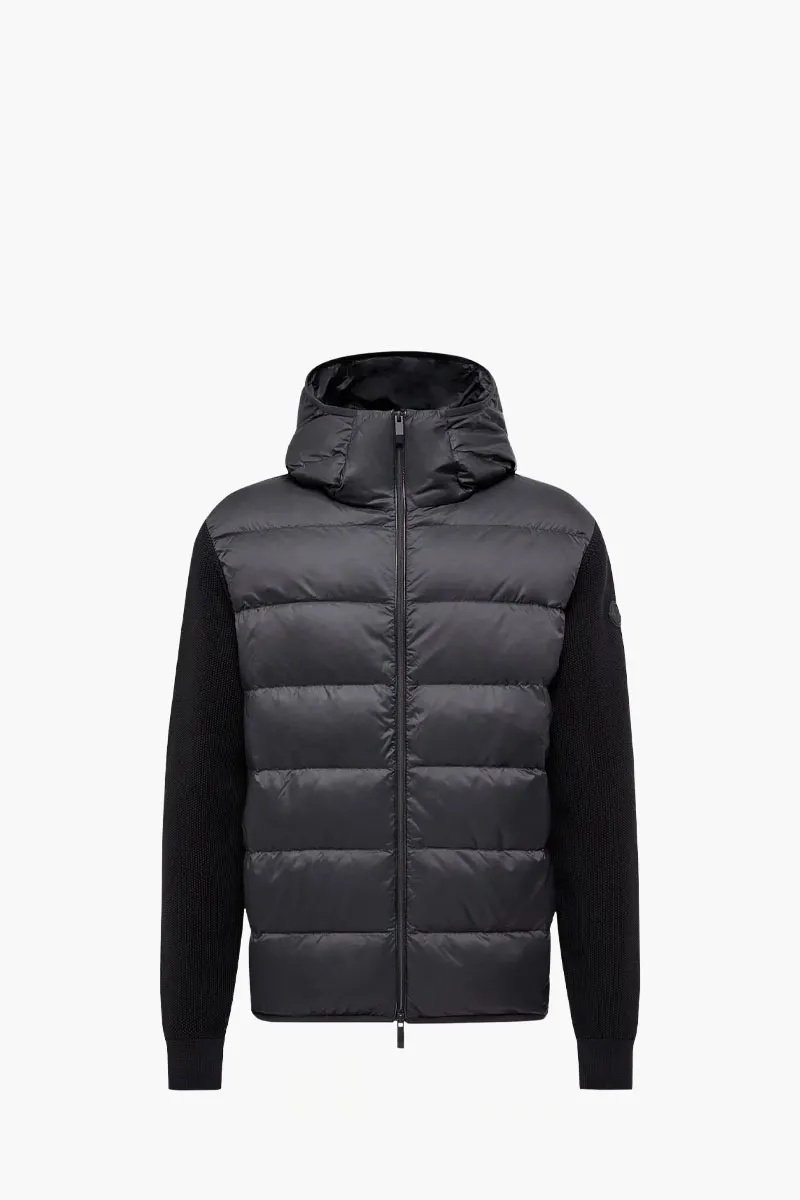 MONCLER Men Padded Cotton Zip-Up Jacket in Black Nylon and Cotton with Hoodie 0