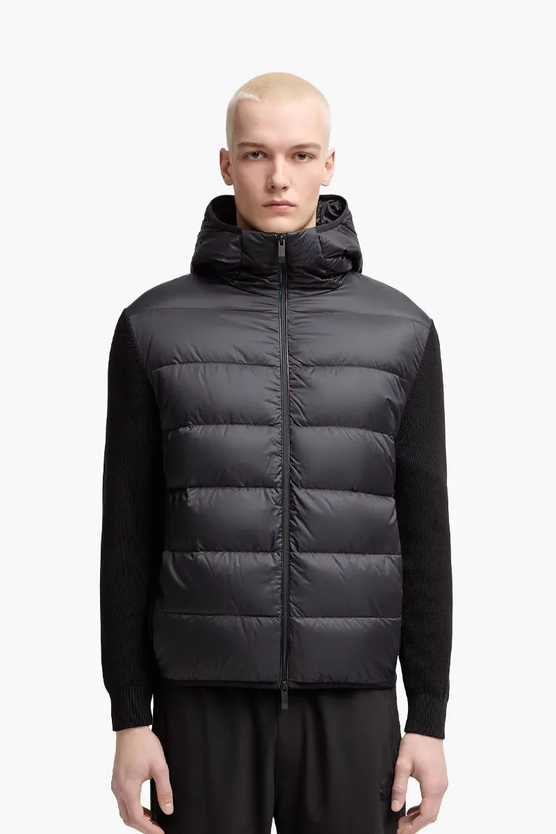 MONCLER Men Padded Cotton Zip-Up Jacket in Black Nylon and Cotton with Hoodie 1