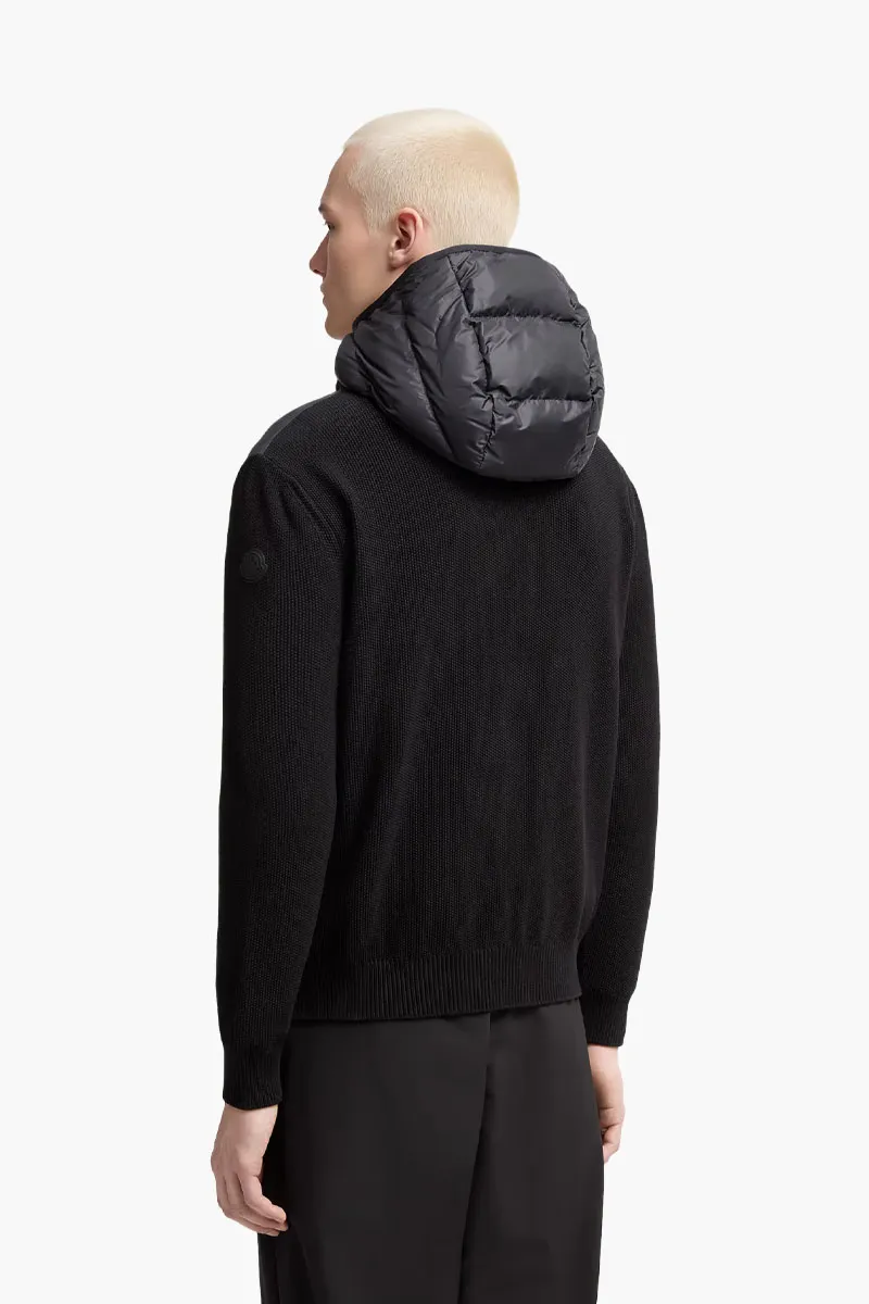 MONCLER Men Padded Cotton Zip-Up Jacket in Black Nylon and Cotton with Hoodie 2
