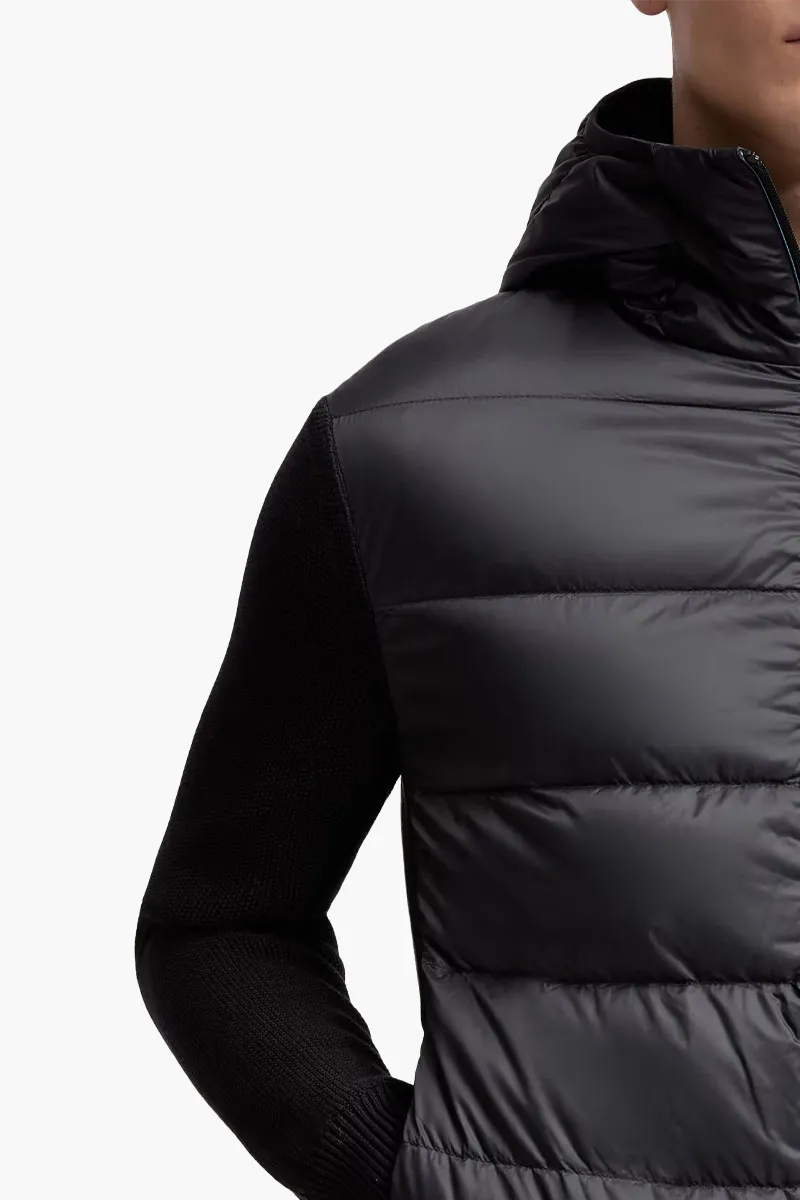 MONCLER Men Padded Cotton Zip-Up Jacket in Black Nylon and Cotton with Hoodie 3