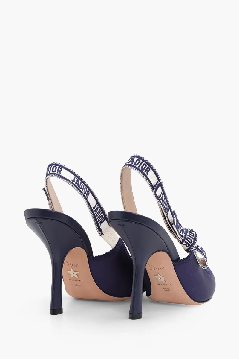 CHRISTIAN DIOR J'Adior Slingback Pumps 100mm in Ocean Blue Embroidered Satin and Cotton 2