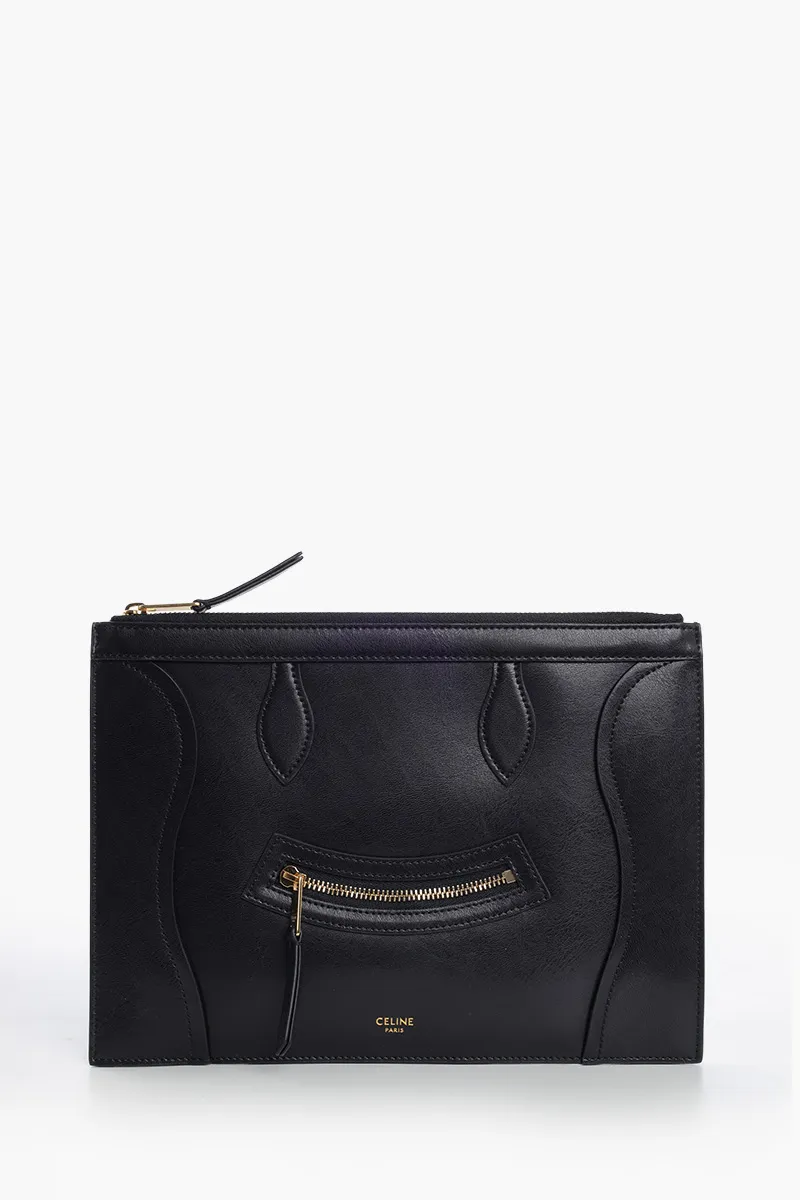 CELINE Medium Pouch in Black Glossy Calfskin 0