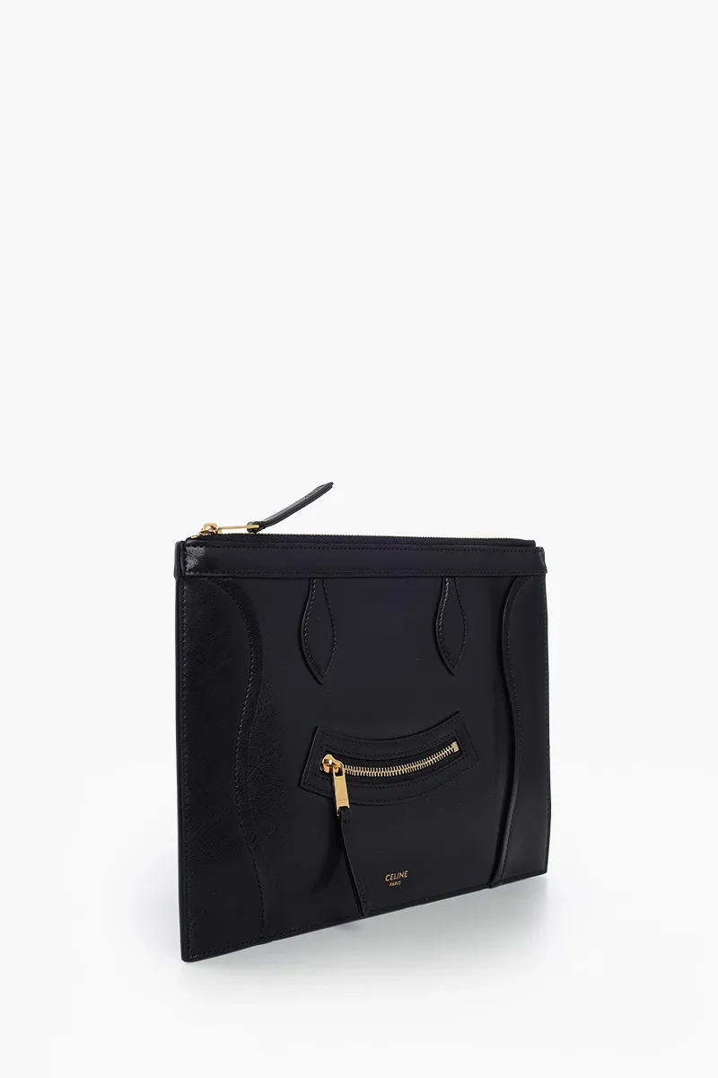 CELINE Medium Pouch in Black Glossy Calfskin 1