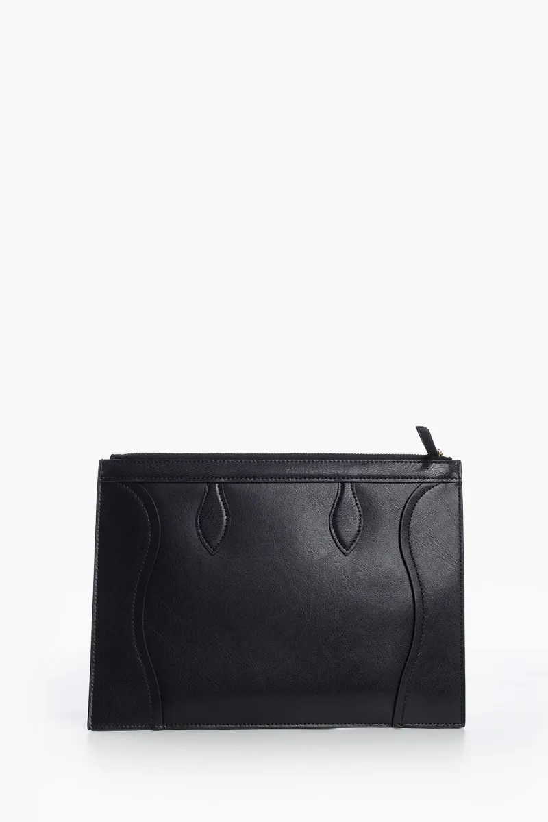 CELINE Medium Pouch in Black Glossy Calfskin 2