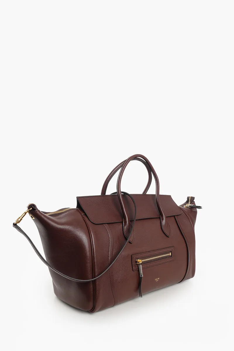 CELINE Medium Luggage Handbag in Dark Brown Soft Shiny Lambskin 1