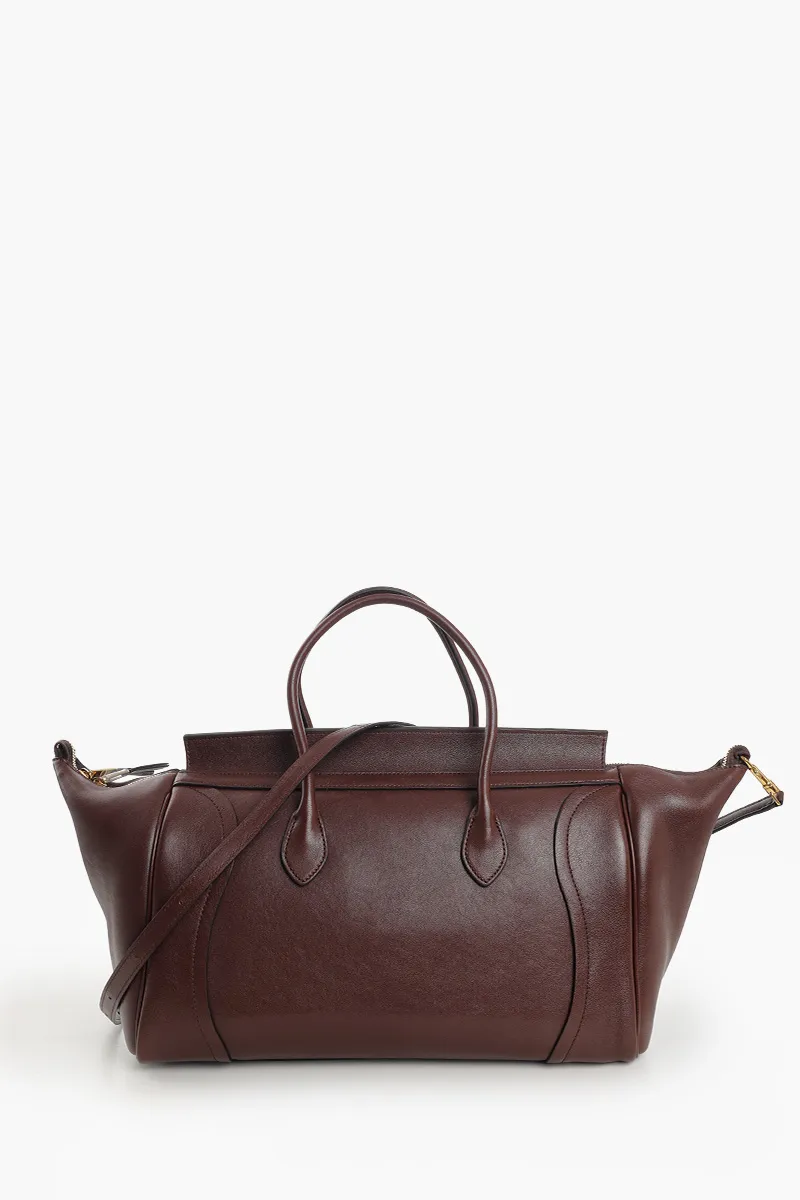 CELINE Medium Luggage Handbag in Dark Brown Soft Shiny Lambskin 2
