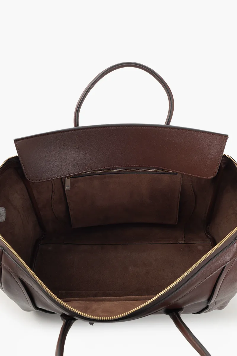CELINE Medium Luggage Handbag in Dark Brown Soft Shiny Lambskin 4