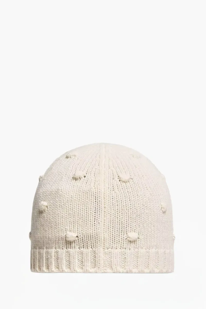 MONCLER Baby Logo Patch Beanie in White Wool and Cashmere 1