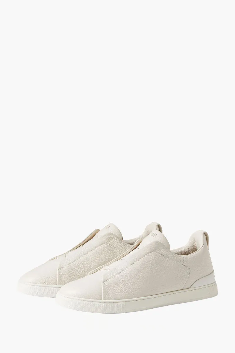 ZEGNA Men Triple Stitch Low Top Sneakers in White Deerskin 1