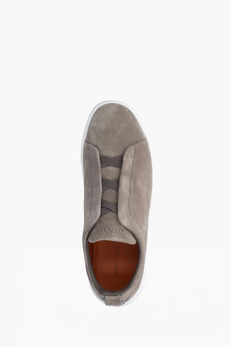 ZEGNA Triple Stitch Low Top Sneakers in Grey Suede 3
