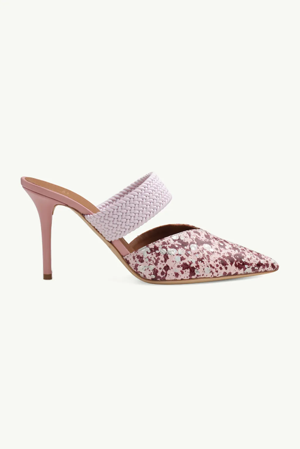 MALONE SOULIERS Maisie Heeled Mules 85mm in Rose/Pink Multicolor Embossed Leather with Tonal Trim 0