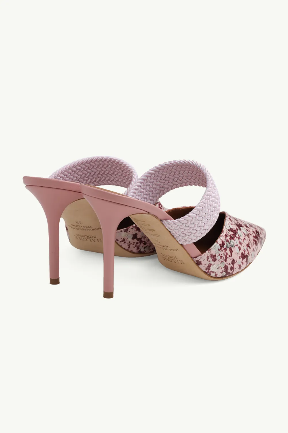MALONE SOULIERS Maisie Heeled Mules 85mm in Rose/Pink Multicolor Embossed Leather with Tonal Trim 2