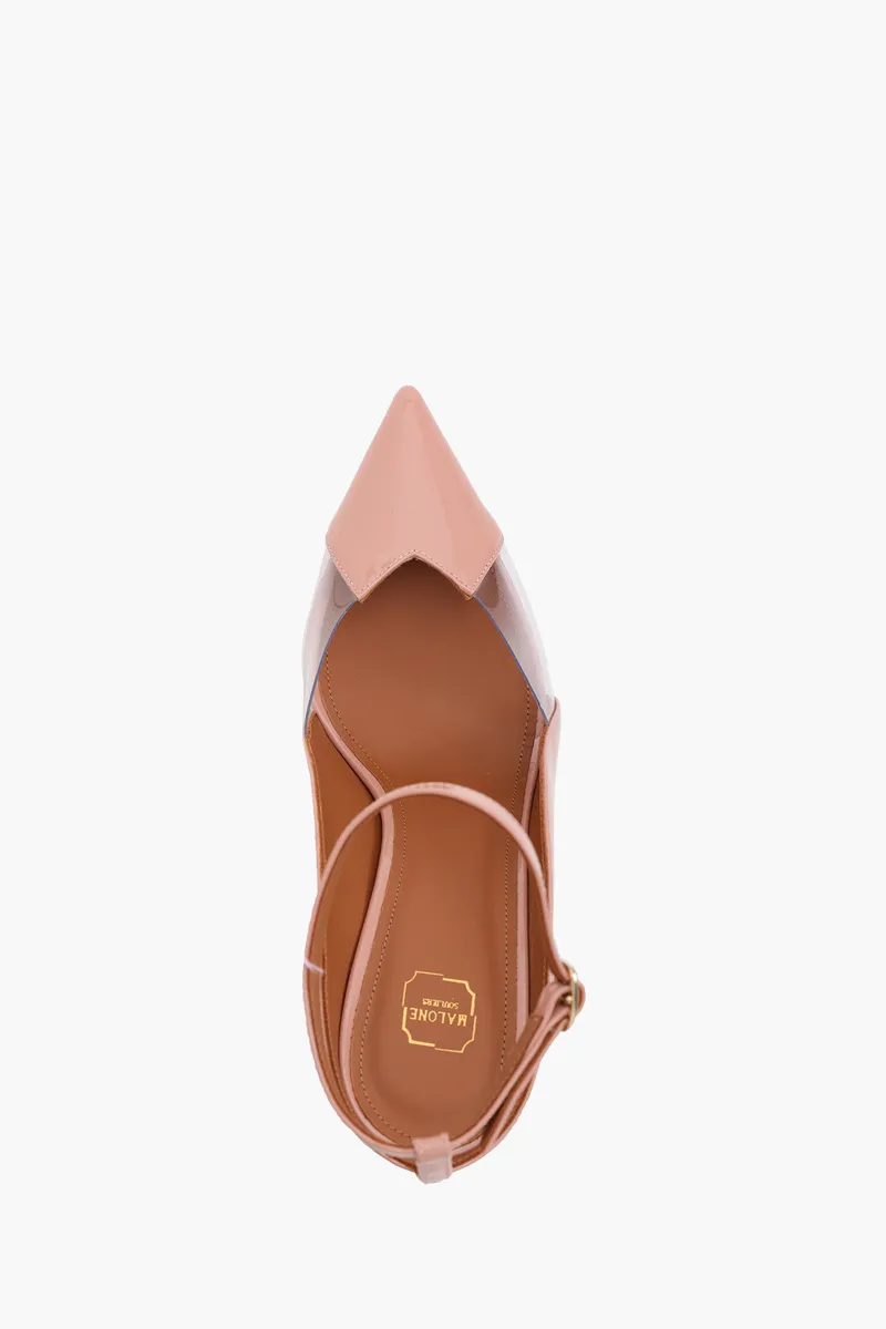 MALONE SOULIERS Malia Ankle Strap Pumps 100mm in Nude/Clear PVC x Patent 3