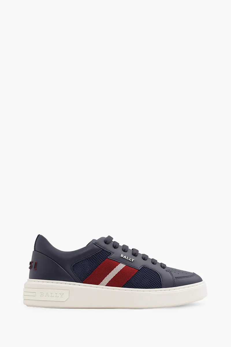 BALLY Men Melys Sneakers in Navy Mesh x Leather with Stripe 0
