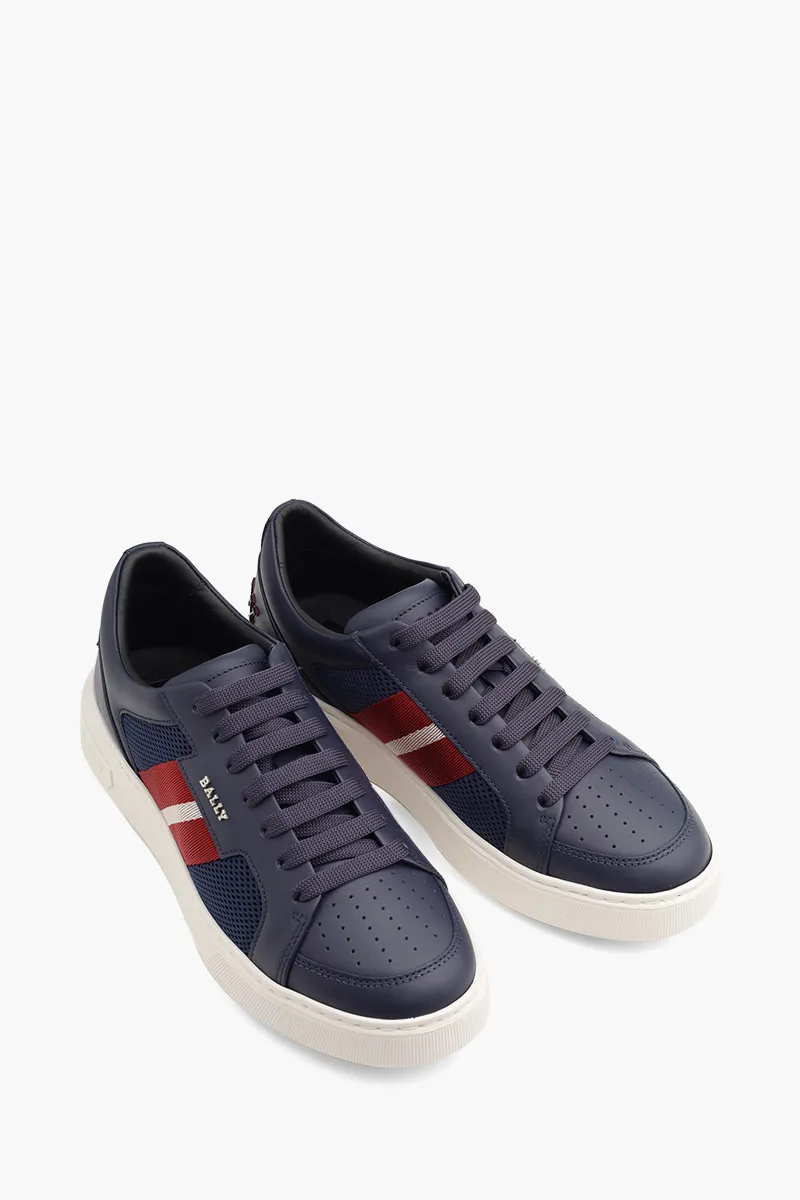 BALLY Men Melys Sneakers in Navy Mesh x Leather with Stripe 1