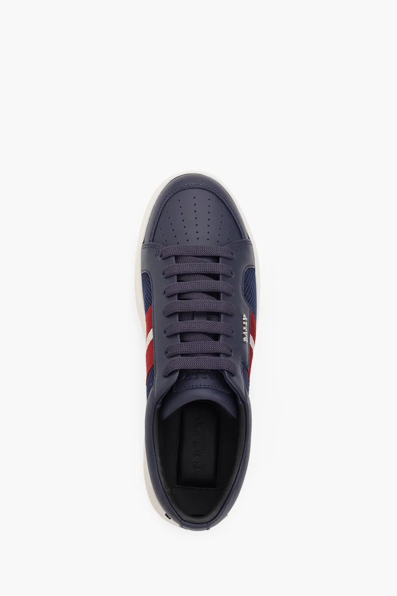 BALLY Men Melys Sneakers in Navy Mesh x Leather with Stripe 3