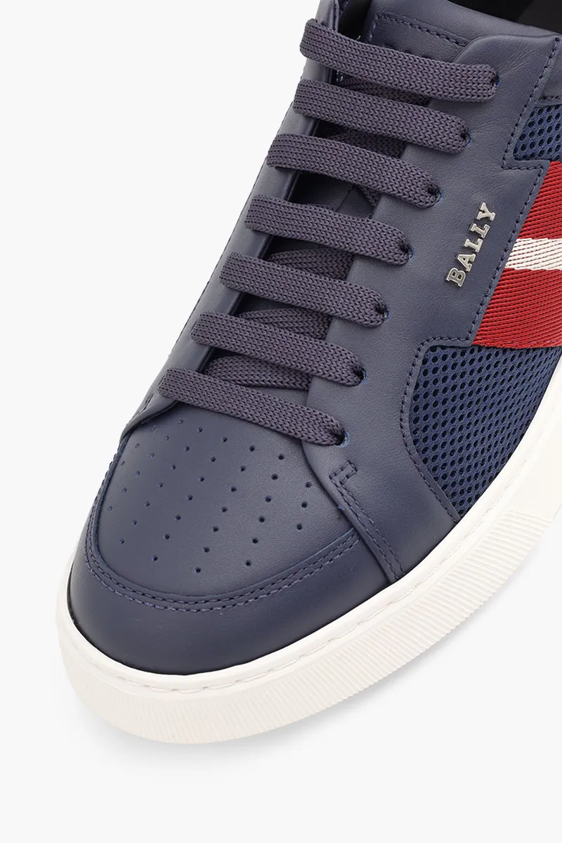 BALLY Men Melys Sneakers in Navy Mesh x Leather with Stripe 4
