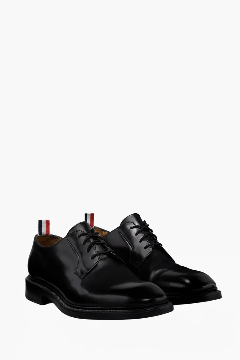 THOM BROWNE Men Rubber Heels Blucher Shoes in Black Soft Spazzolato Leather 1