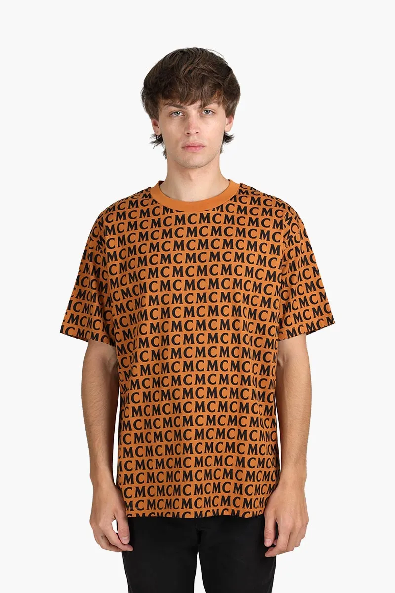 MCM Men All Over MCM Print T-Shirt in Cognac/Black 0
