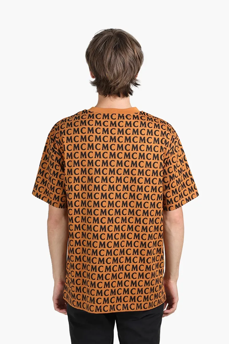 MCM Men All Over MCM Print T-Shirt in Cognac/Black 1